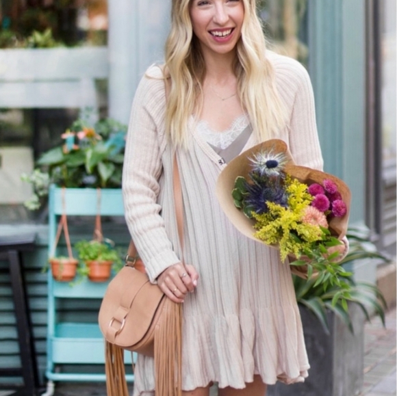 Free People Olive Green Rib & Ruffles Sweater Dress/Tunic Size Small - Picture 6 of 16